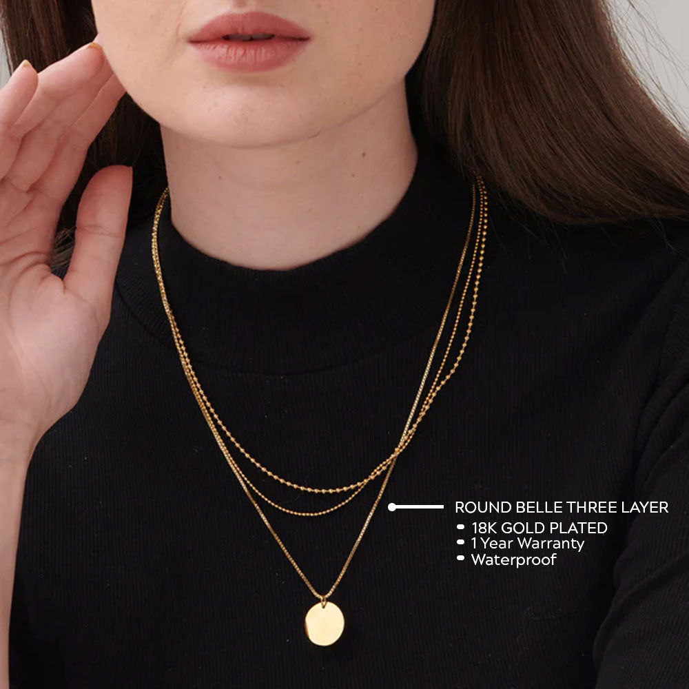Tiny Plates Bracelet & Round Belle Three Layer Necklace Combo Set