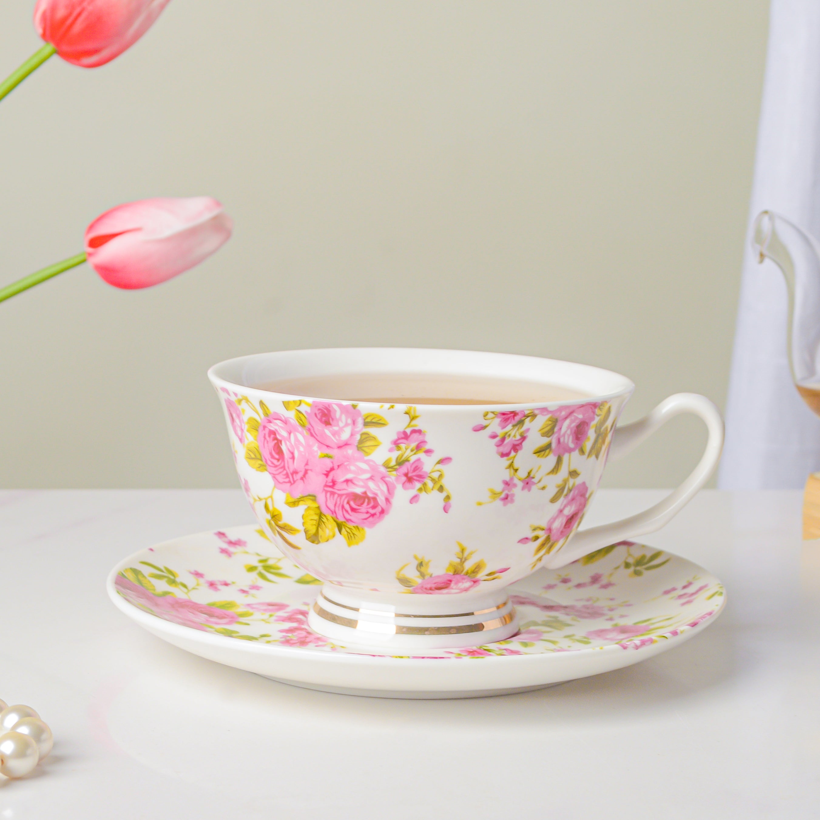 Pink Rose Ceramic Cup And Saucer Set 150 ml