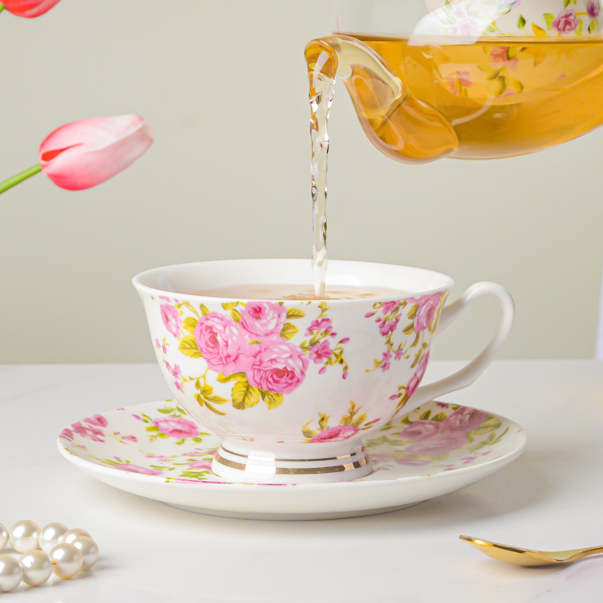 Pink Rose Ceramic Cup And Saucer Set 150 ml