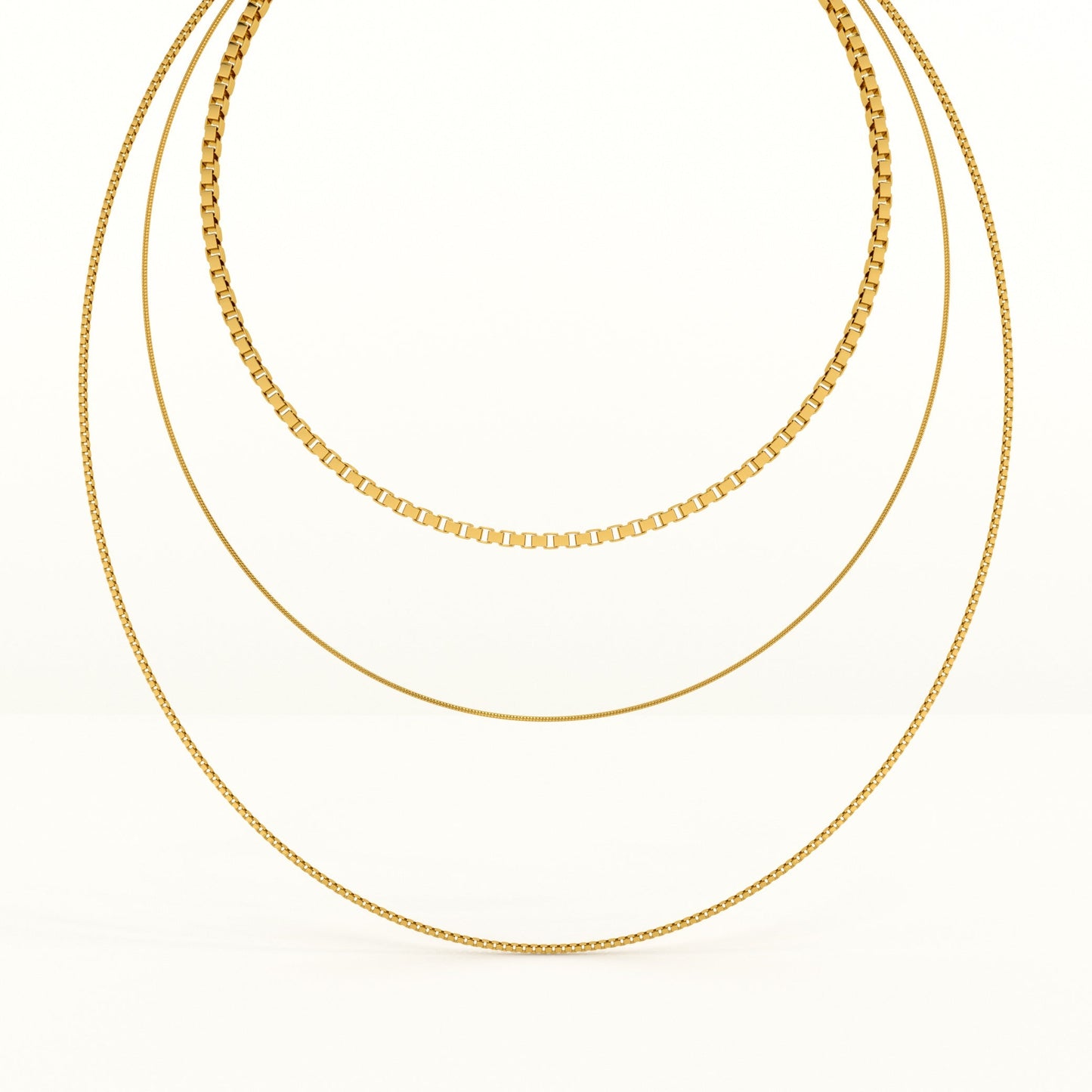 Gold Tone Box Chain Layered Necklace