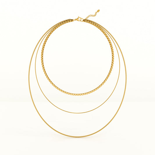 Gold Tone Box Chain Layered Necklace