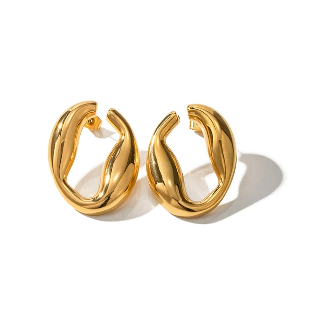 Chunky Golden Wavy Hoop Earrings