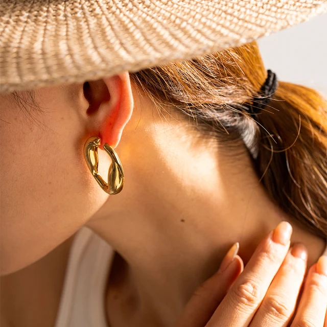 Chunky Golden Wavy Hoop Earrings