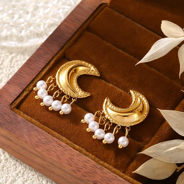 Pearl And Moon Stud Earrings