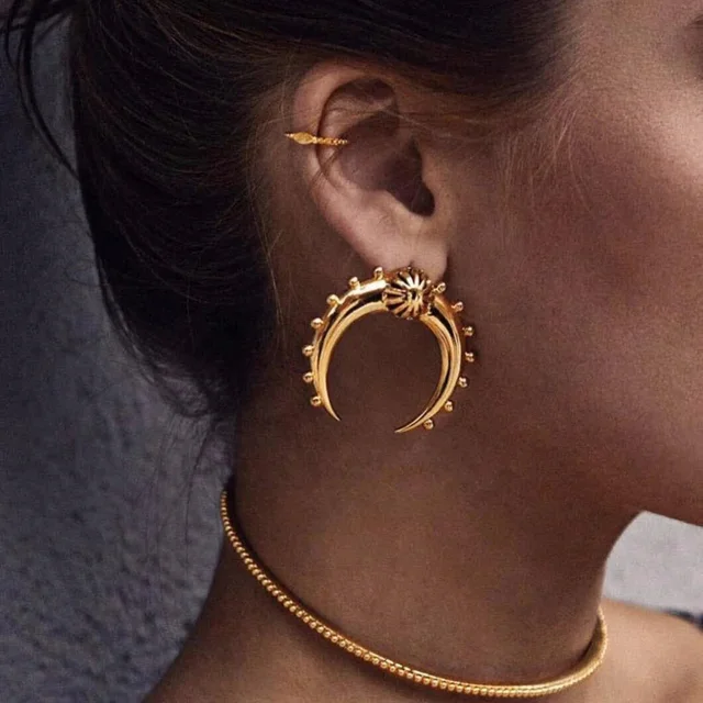 Crescent Moon Charms Stud Earrings