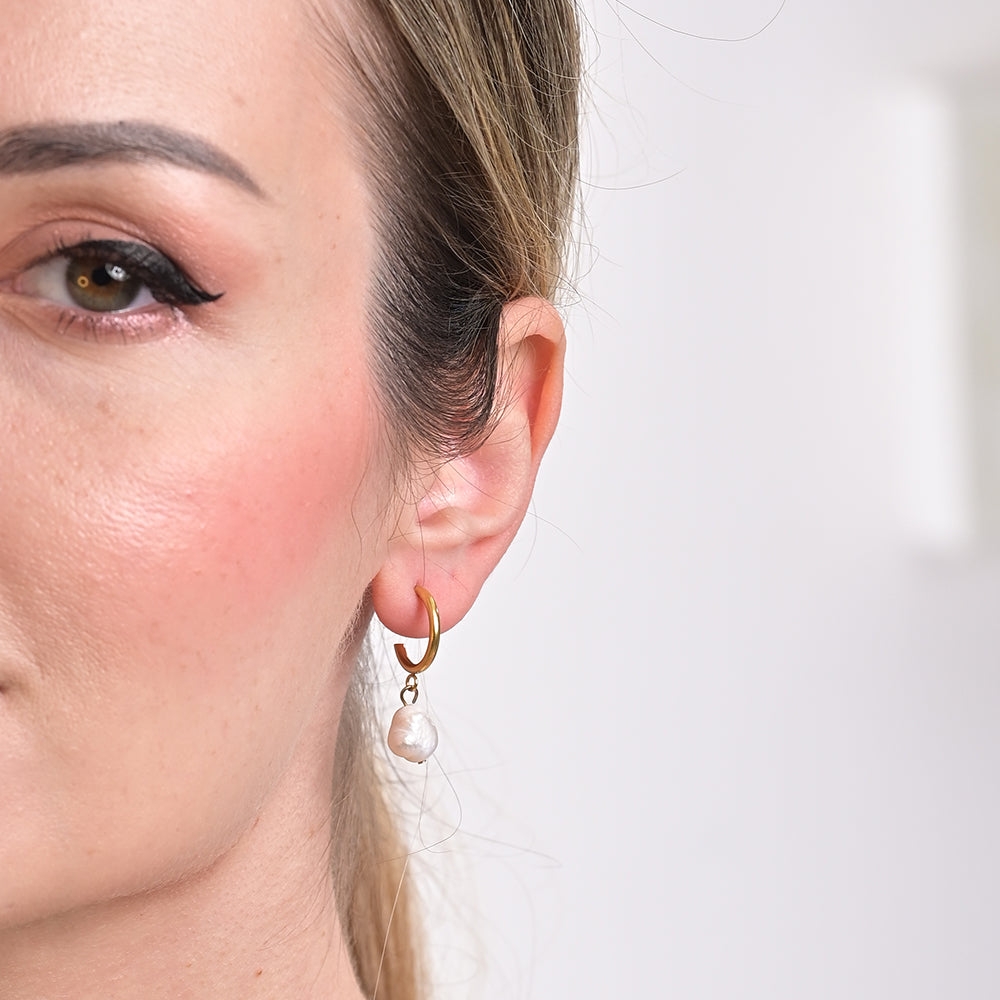 Pearl C Hoops Earrings