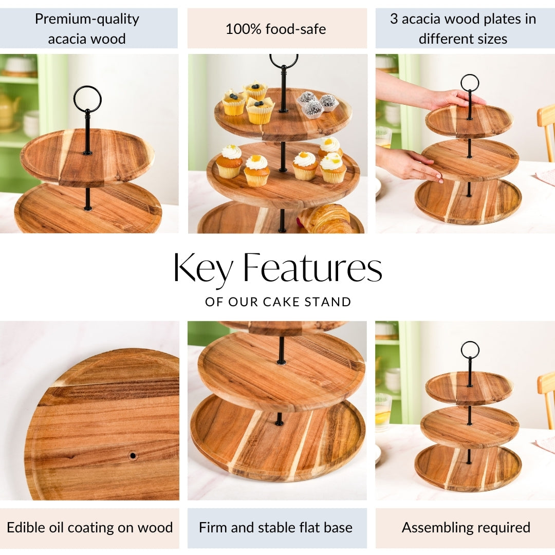 3 Tier Acacia Wood Cupcake Stand