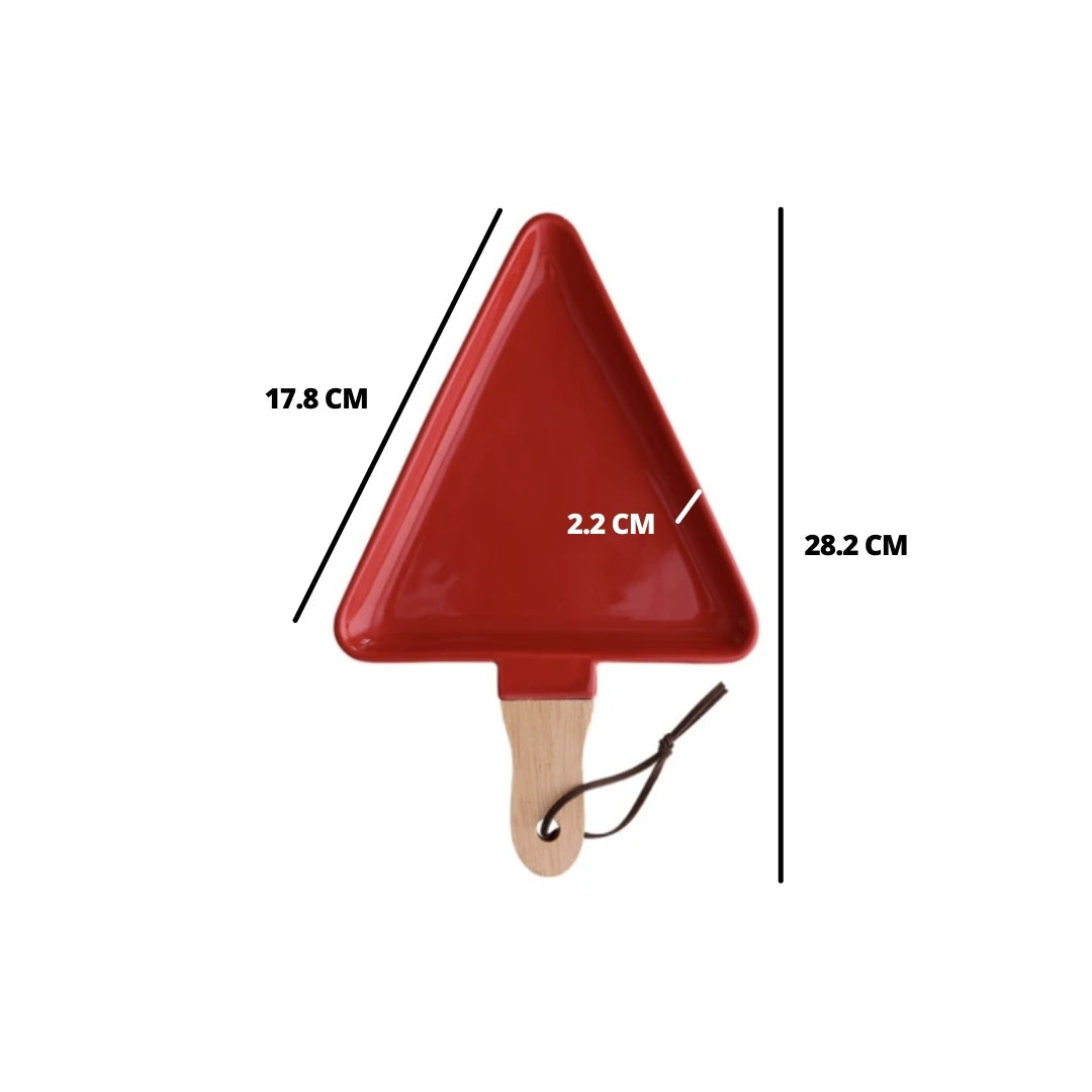 MERRY triangle plate with wooden handle - red