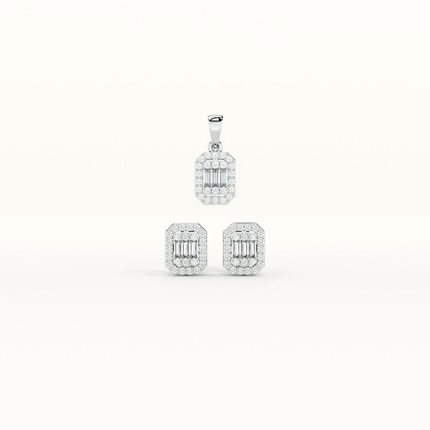 Emerald Cut Crystal 925 Sterling Silver Pendant & Earring Set