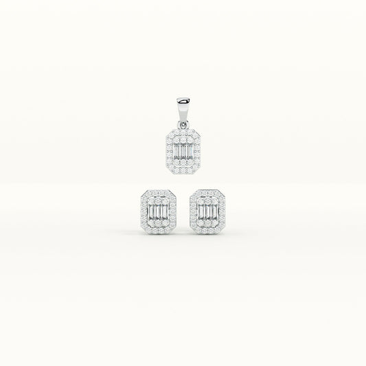 Emerald Cut Crystal 925 Sterling Silver Pendant & Earring Set