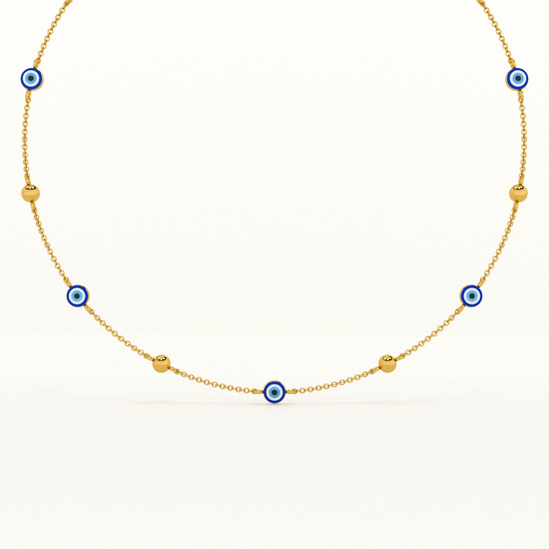 Evil Eye 925 Silver with Metal Balls Station Necklace