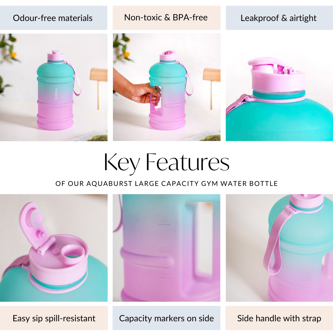 AquaBurst Large Capacity Gym Water Bottle Ombre Pink Turquoise 2200ml