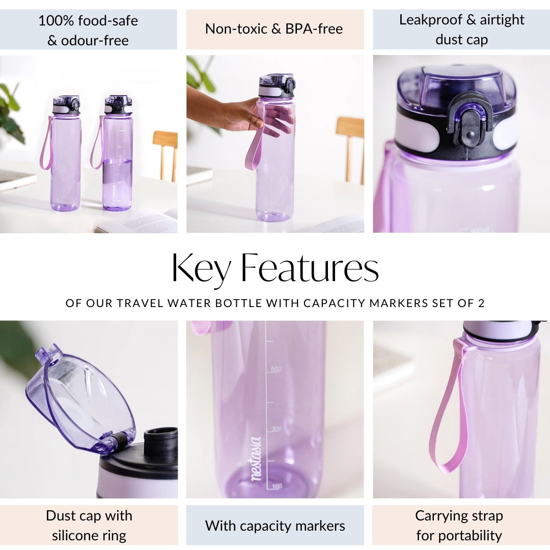 Aqualite Travel Water Bottles Set Of 2 Lavender Blush 1000ml