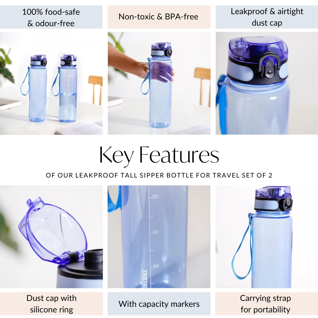 Aqualite Tall Sipper Water Bottle Set Of 2 Blue Jay 1000ml