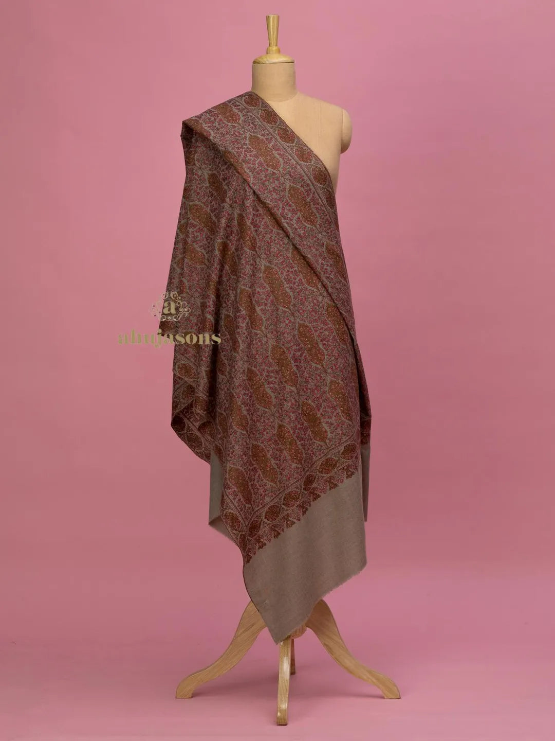 Elegant Handloom Pashmina Shawl Jama Weave in Beige