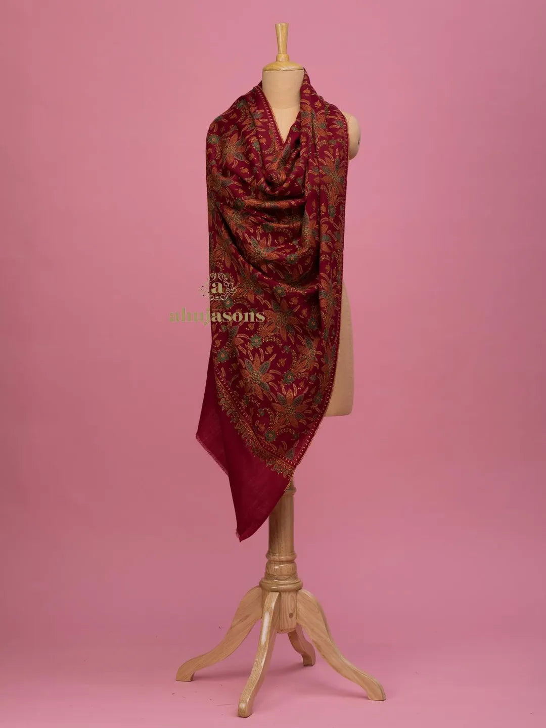 Elegant Cashmina Shawl with Jama Jaal Pattern in Maroon