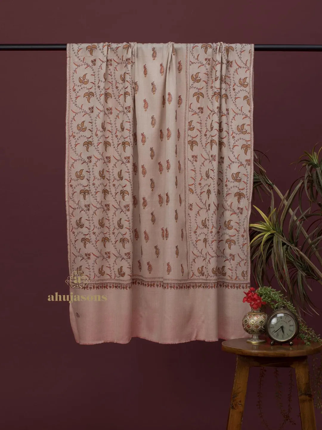 Elegant Cashmina Shawl with Jaal Pattern in Beige