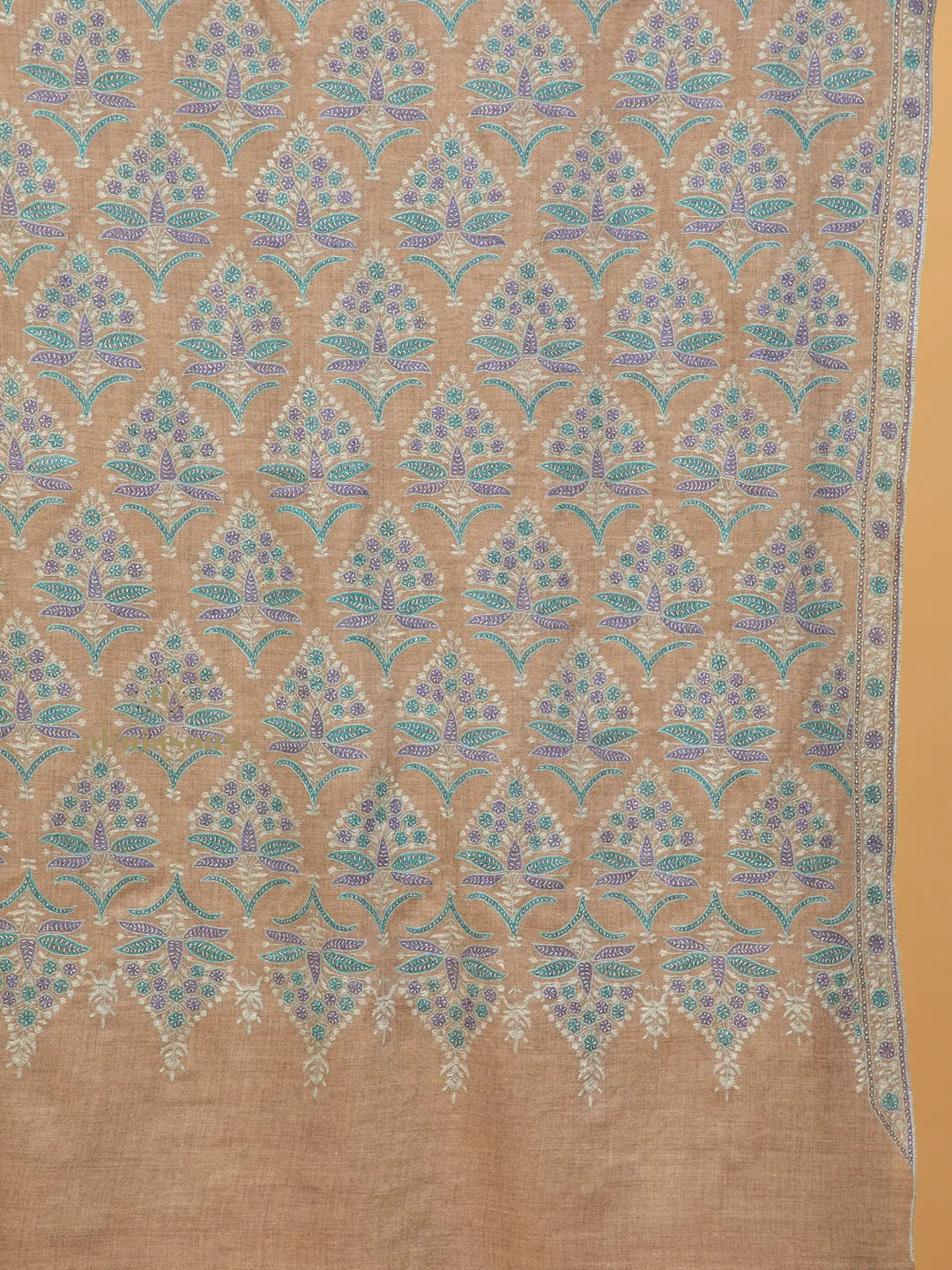 Elegant Handloom Pashmina Shawl Jama Embroidery in Beige