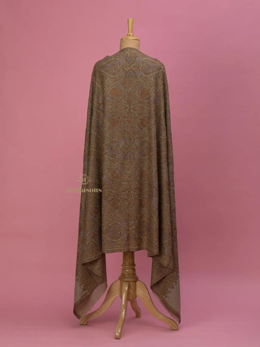 Elegant Handloom Pashmina Shawl Jama Embroidery in Beige
