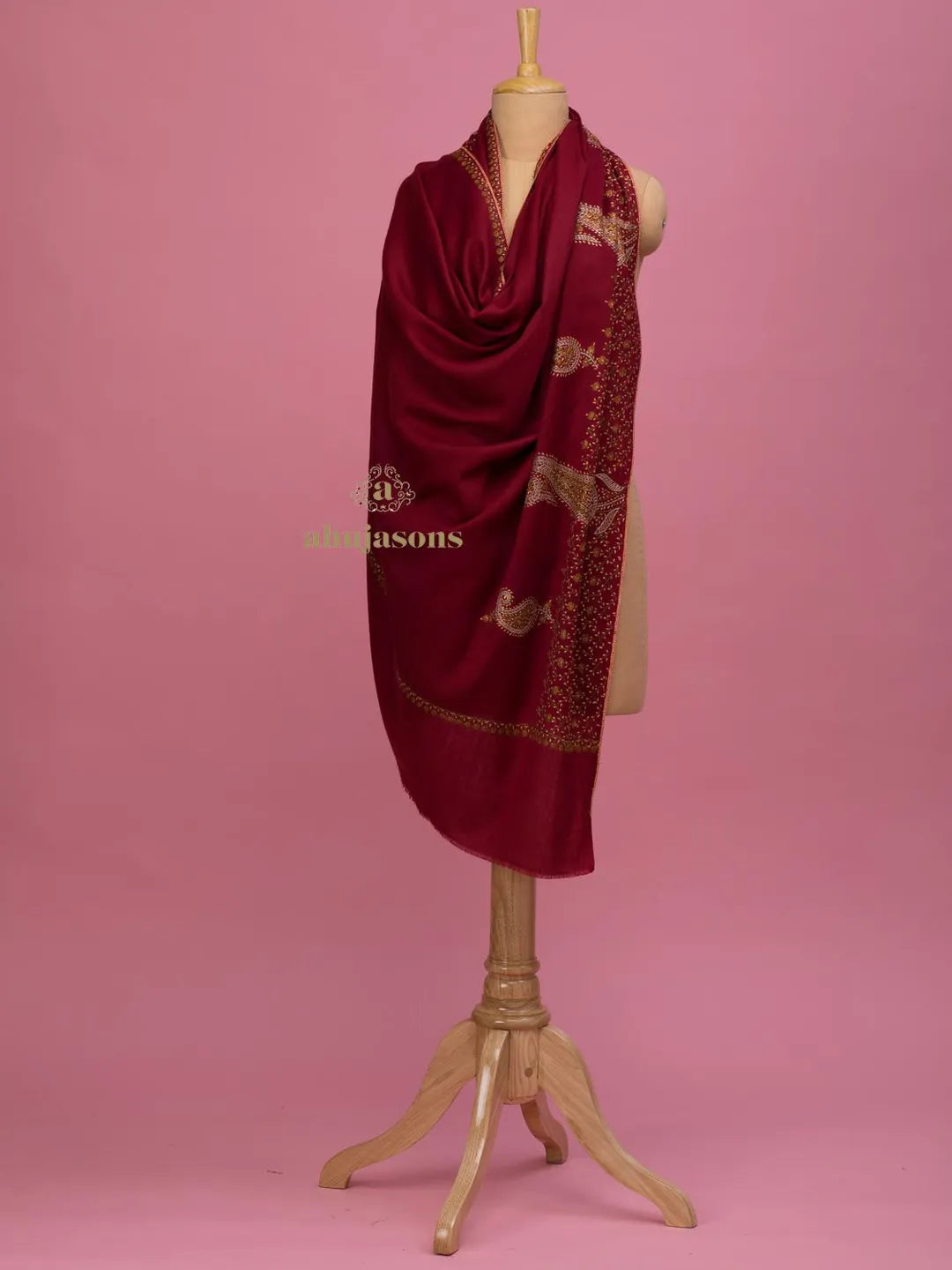 Elegant Cashmina Shawl with Fancy Pattern in Maroon
