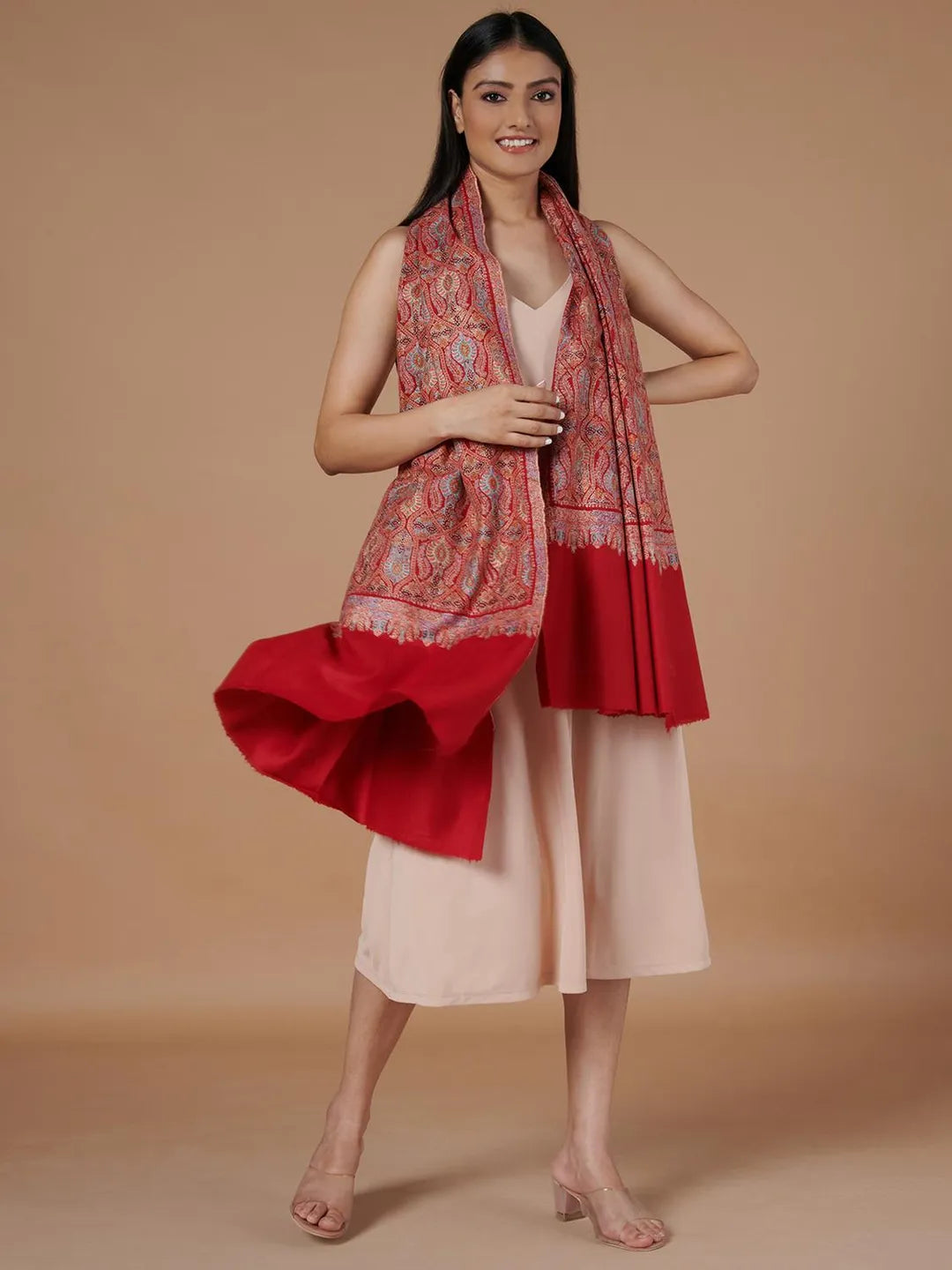 Elegant Handloom Pashmina Shawl in Red