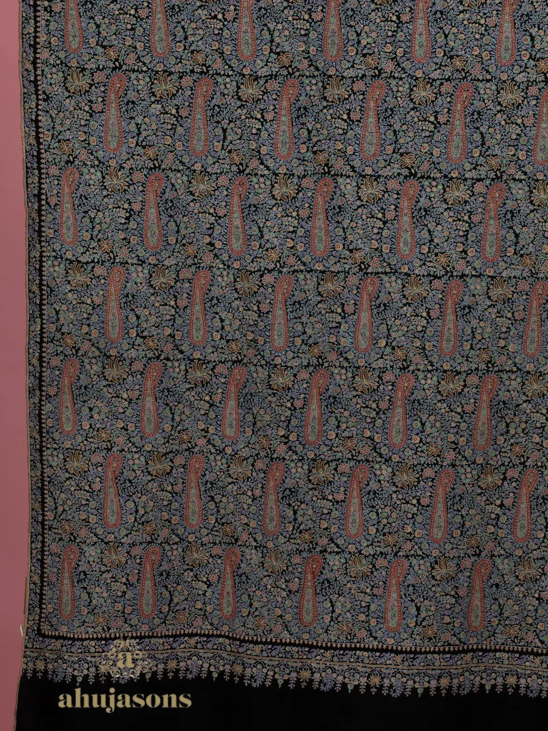 Elegant Handloom Pashmina Shawl Jama Emboidery in Black