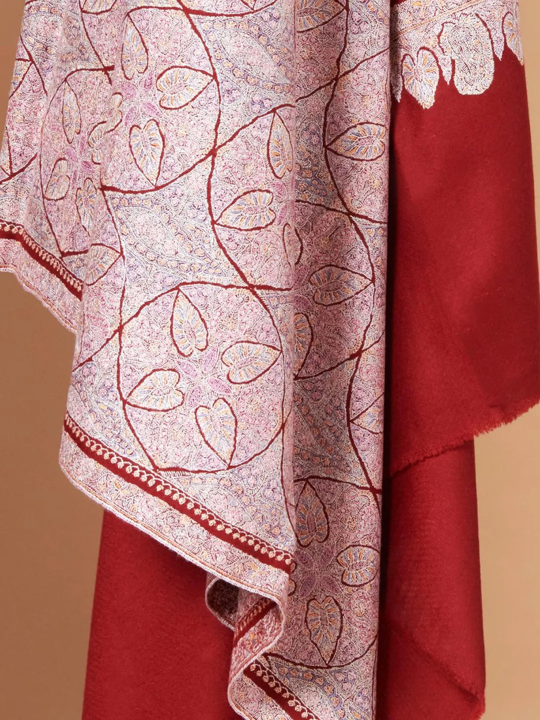 Elegant Handloom Pashmina Shawl Jama Embroidery in Maroon