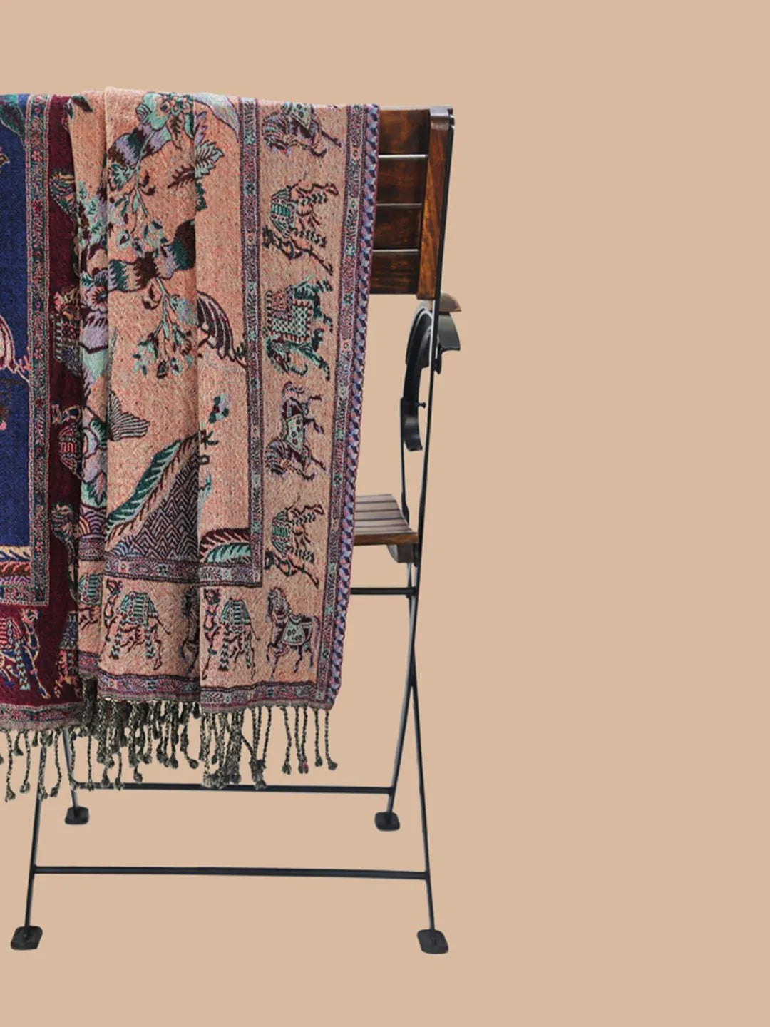 Artisanal Throws Decorative Weave with Jacquard Jamawaar Pattern in Deep Blue