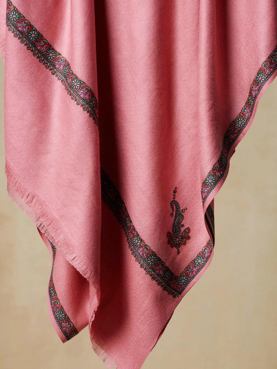 Elegant Shawl Wool Blend with Jamawaar Pattern in Light Pink