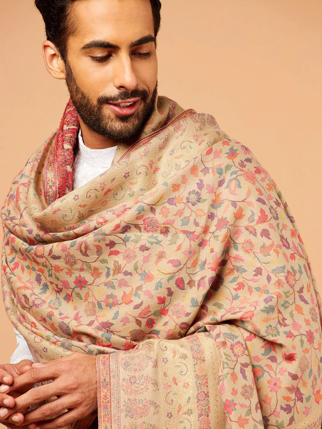 Elegant Shawl Wool Blend with Kaani Pattern in Multi