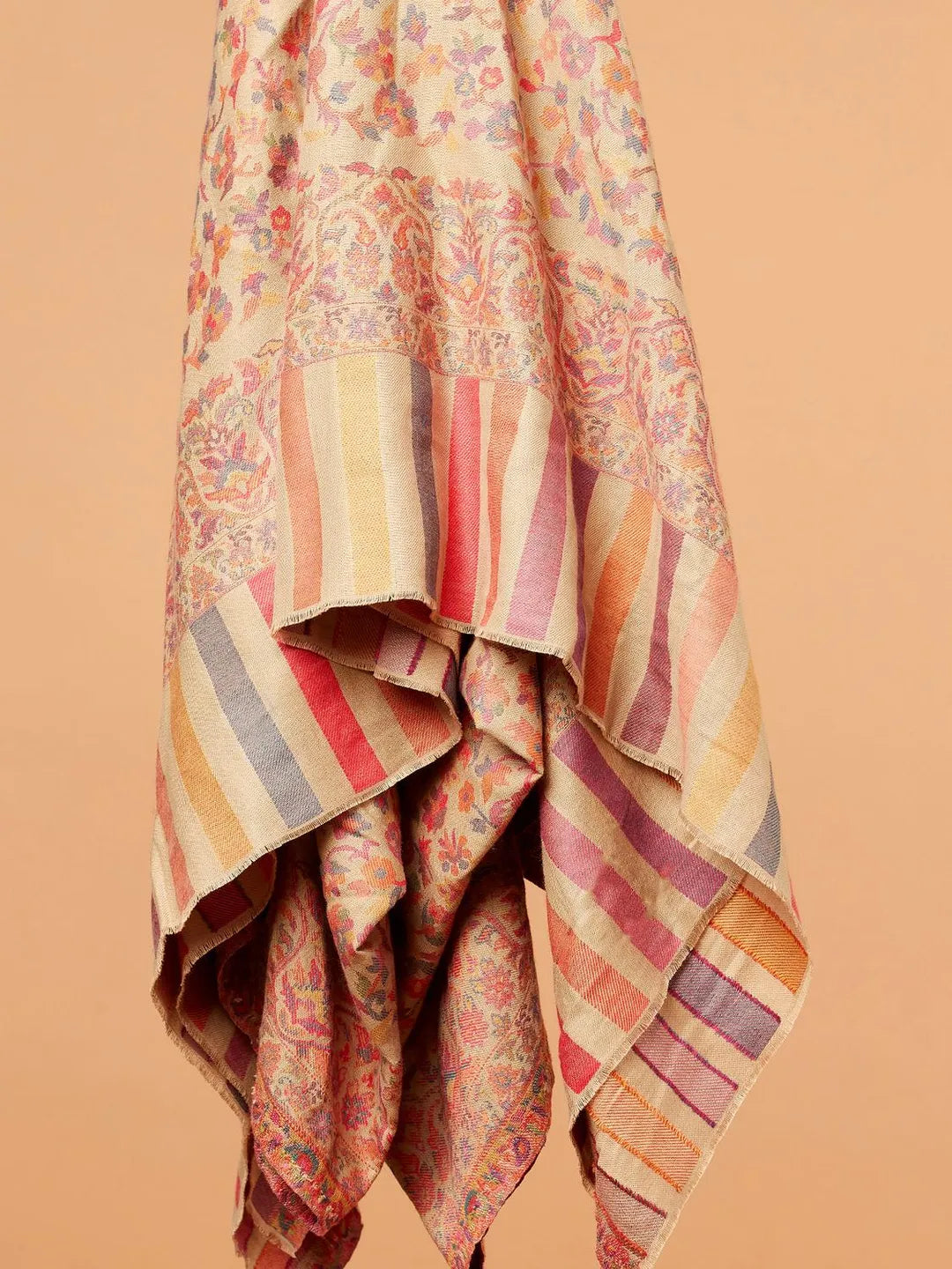 Elegant Shawl Wool Blend with Kaani Pattern in Beige