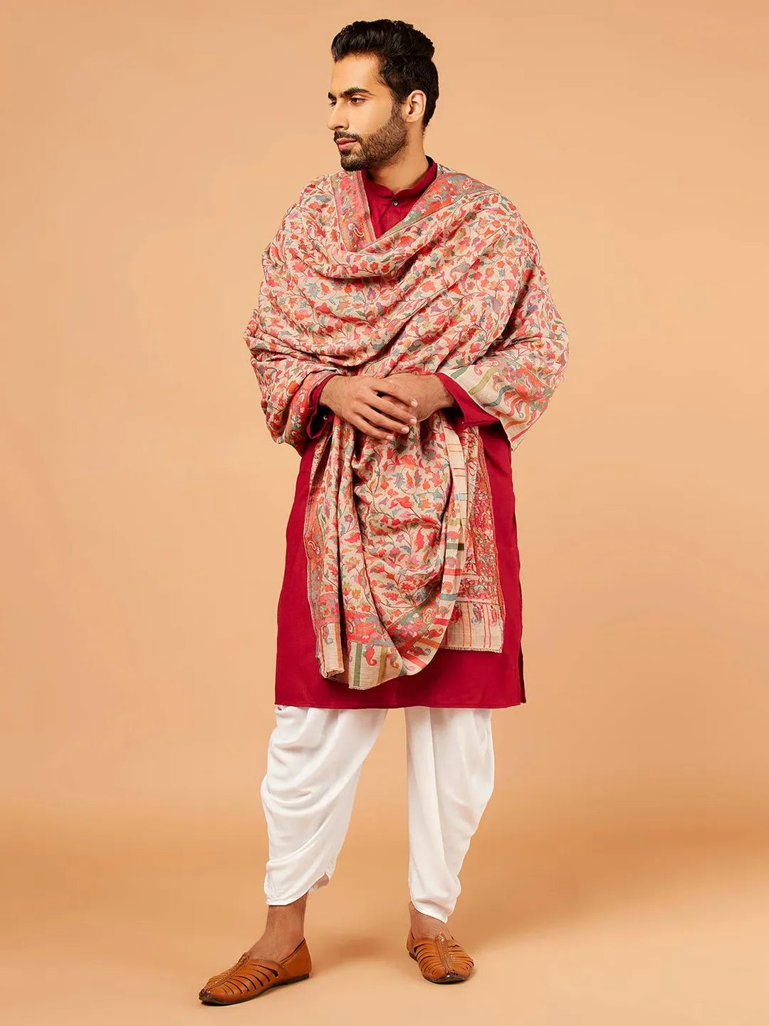 Elegant Shawl Wool Blend with Kaani Pattern in Multi