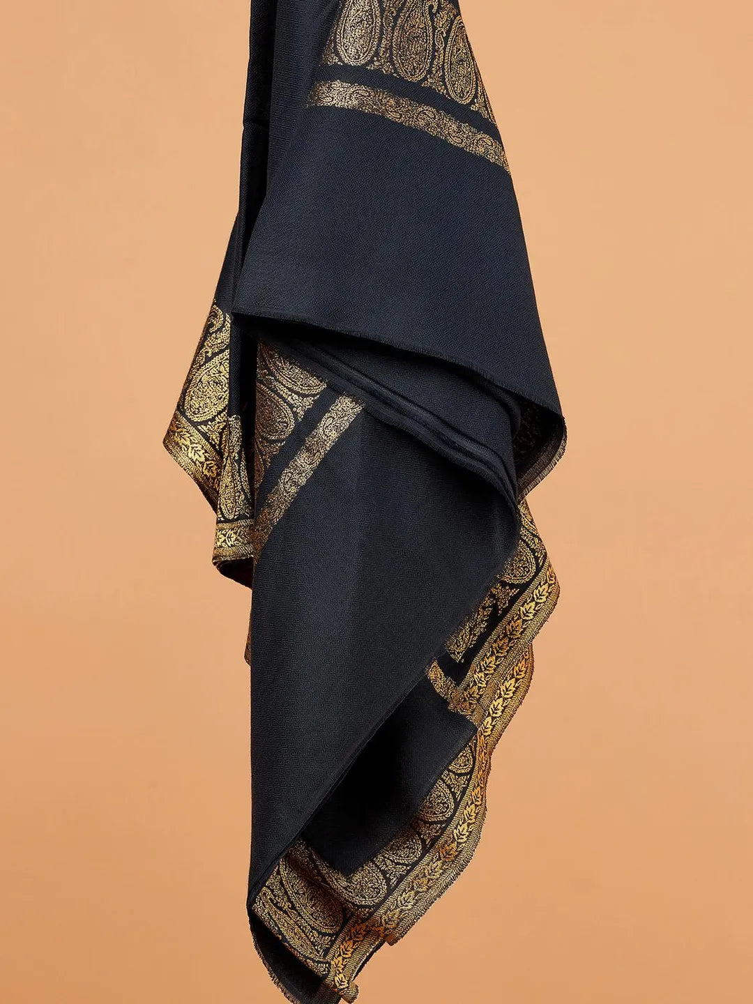 Elegant Shawl Wool Blend with Kaani Pattern in Navy Blue