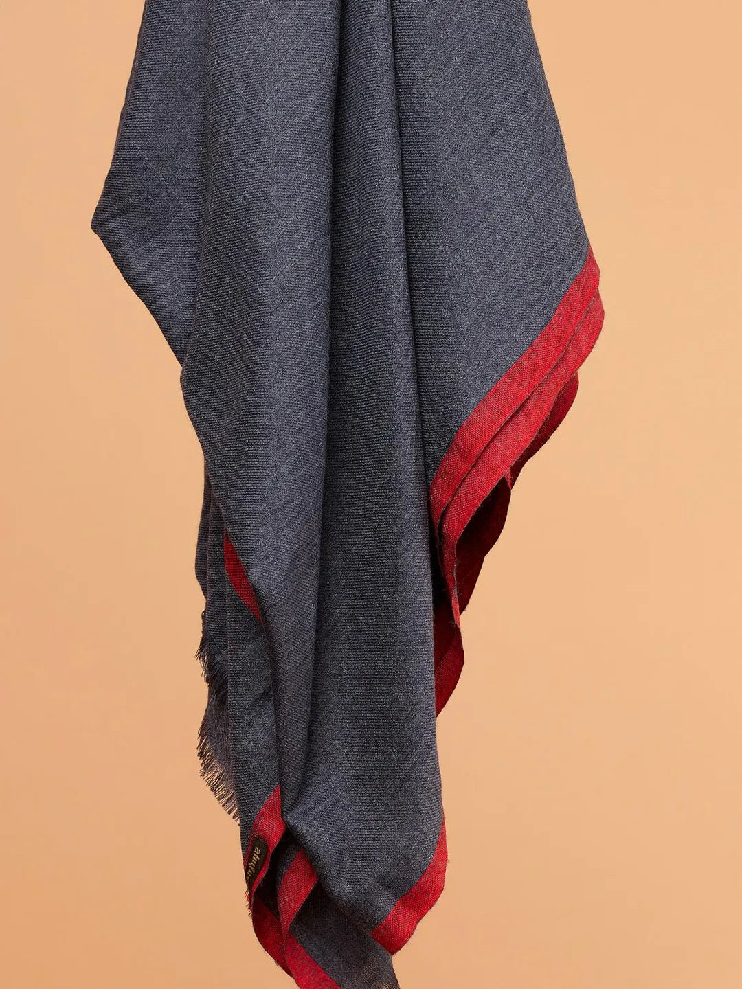 Elegant Shawl Wool Blend with Gents Red Border Pattern in Charcoal Black