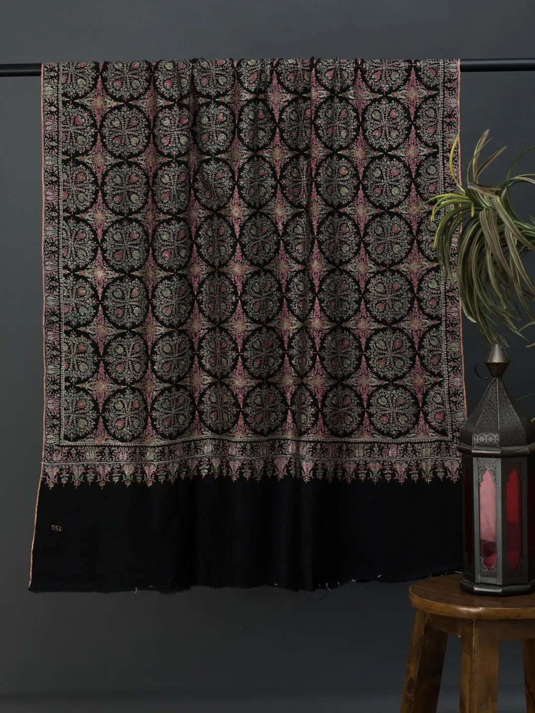 Elegant Handloom Pashmina Shawl Jama Embroidery in Black