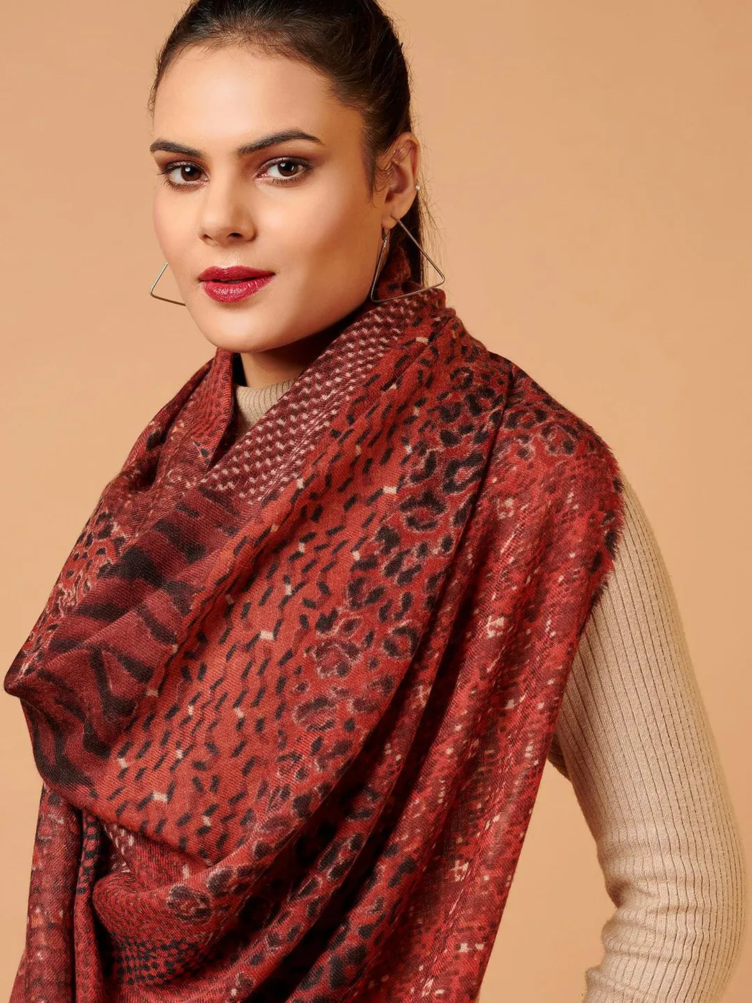 Elegant Shawl Wool Blend with Printed Pattern in Multi
