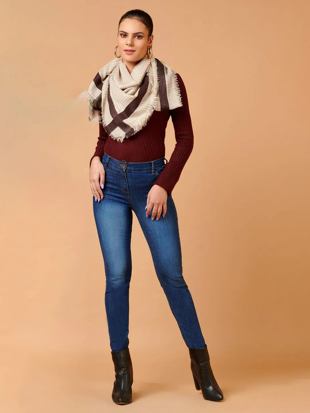 Elegant Shawl Wool Blend with Dobby Pattern in Beige