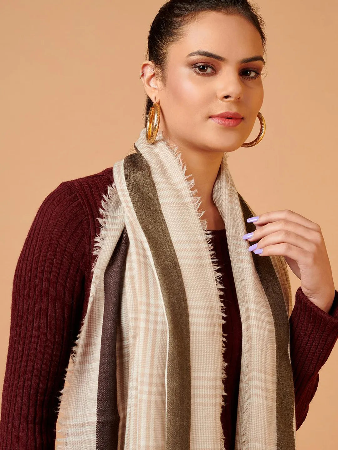 Elegant Shawl Wool Blend with Dobby Pattern in Beige