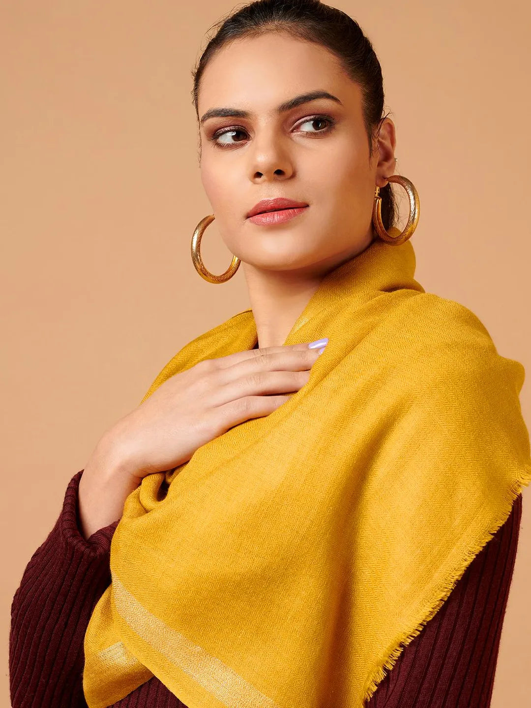 Elegant Stole Wool Blend with Dobby Pattern in Yellow