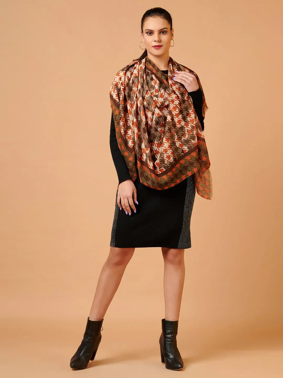 Elegant Stole Wool Blend with Printed Pattern in Multi