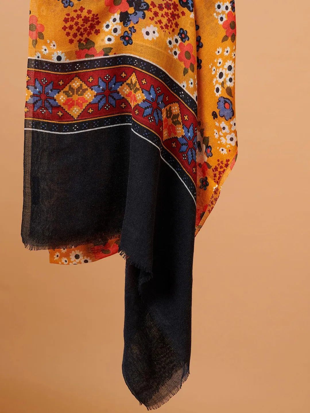 Elegant Stole Wool Blend with Printed Pattern in Multi