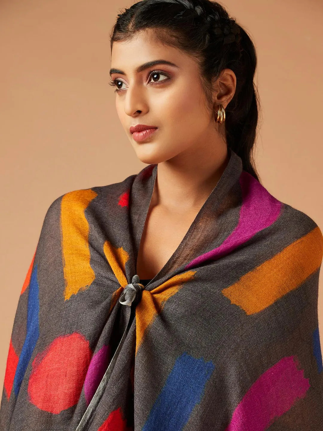 Elegant Stole Wool Blend with Printed Pattern in Multi
