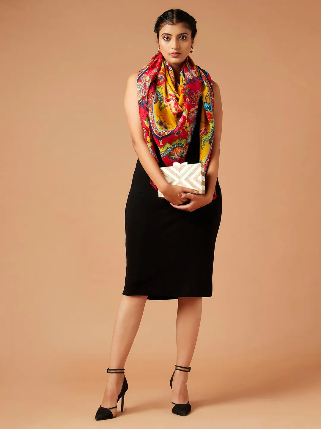 Elegant Stole Wool Blend with Printed Pattern in Multi