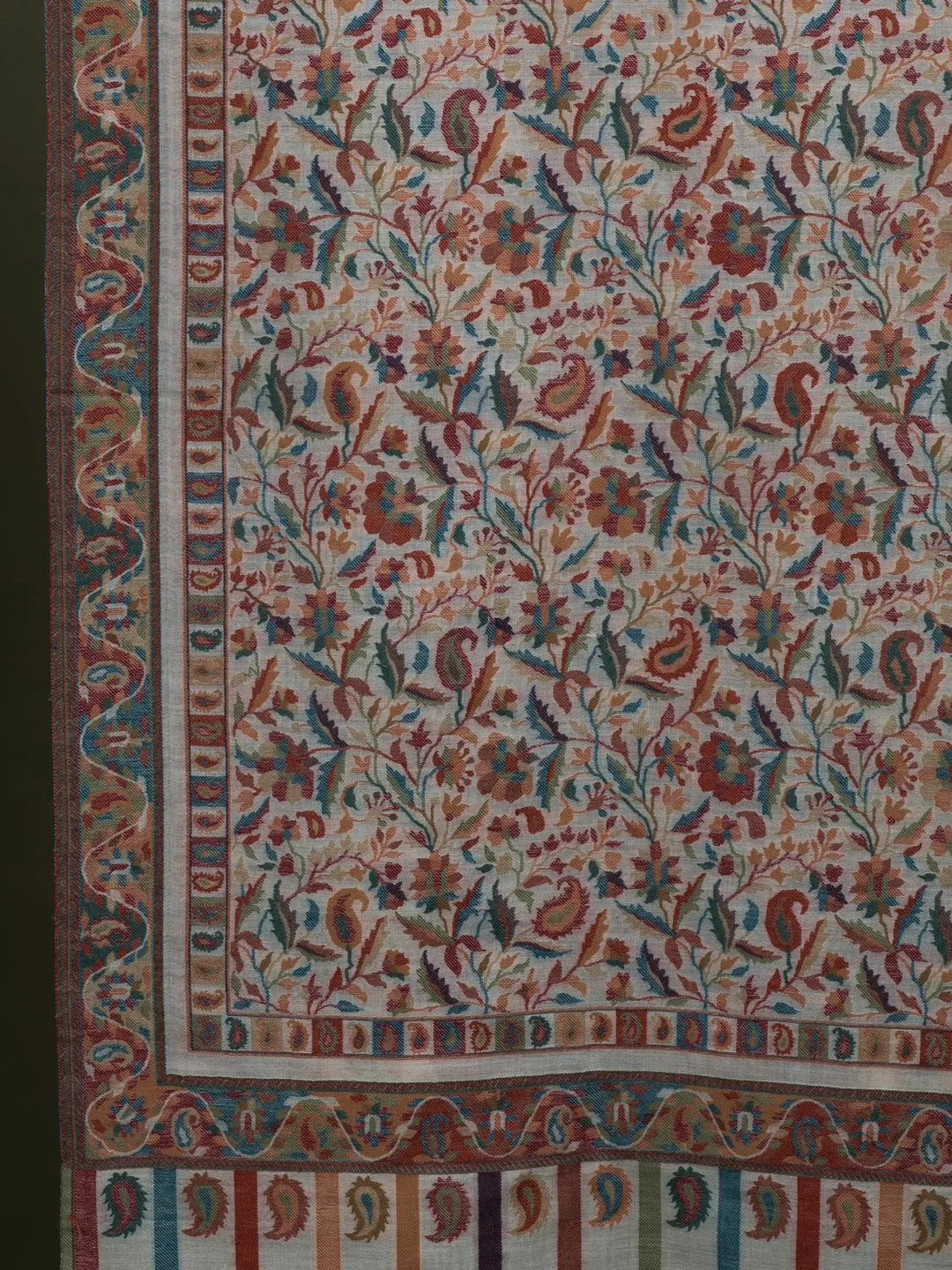 Elegant Shawl Wool Blend with Kaani Pattern in White