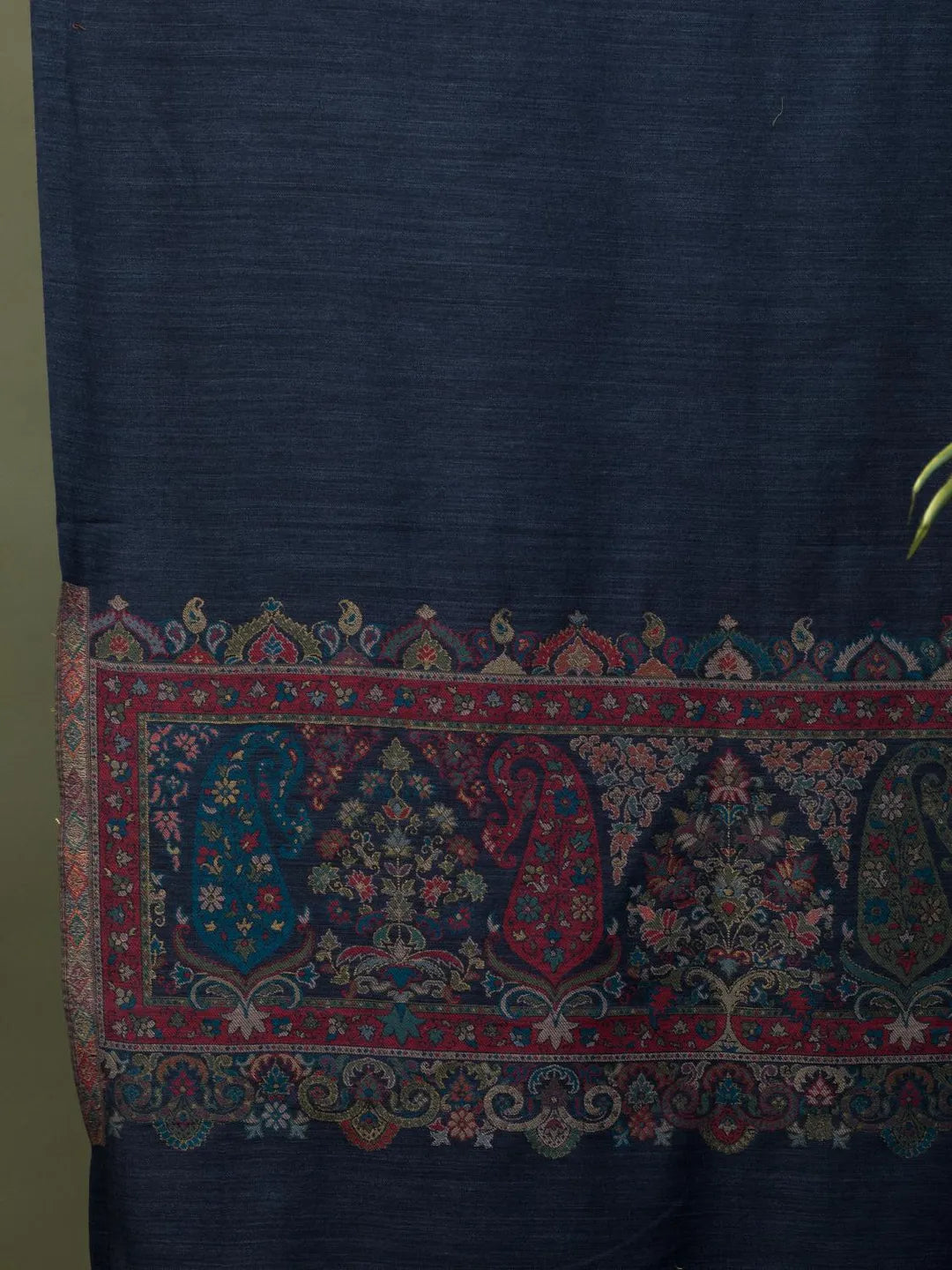 Elegant Stole Wool Blend with Palla With Zari Pattern in Blue