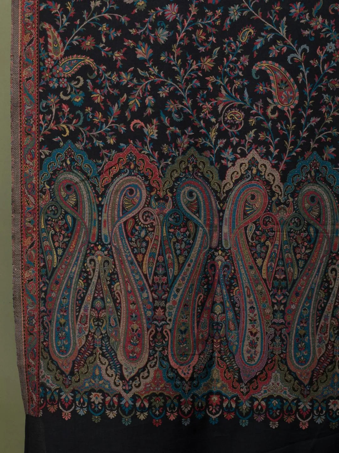 Elegant Stole Wool Blend with Jaal With Zari Pattern in Black