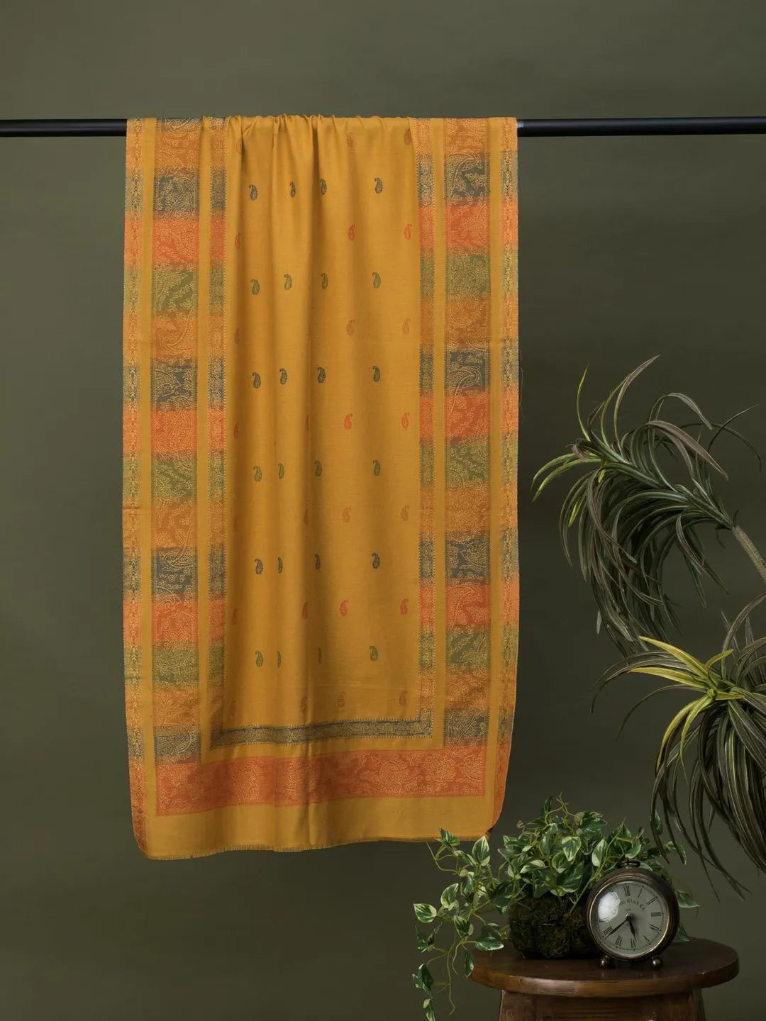 Elegant Stole Wool Blend with Kaani Pattern in Yellow
