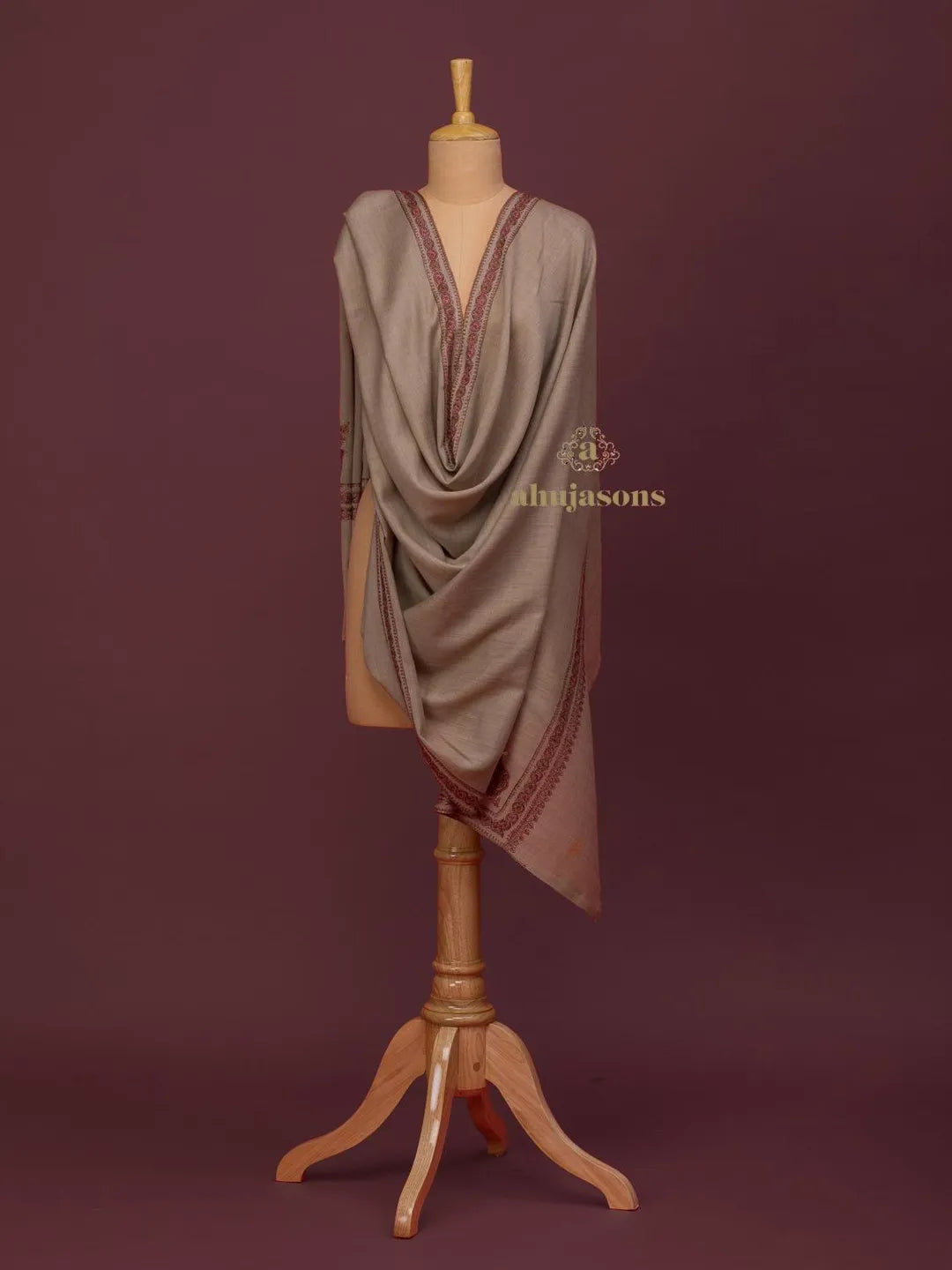 Elegant Cashmina Shawl with Hashia Pattern in Beige