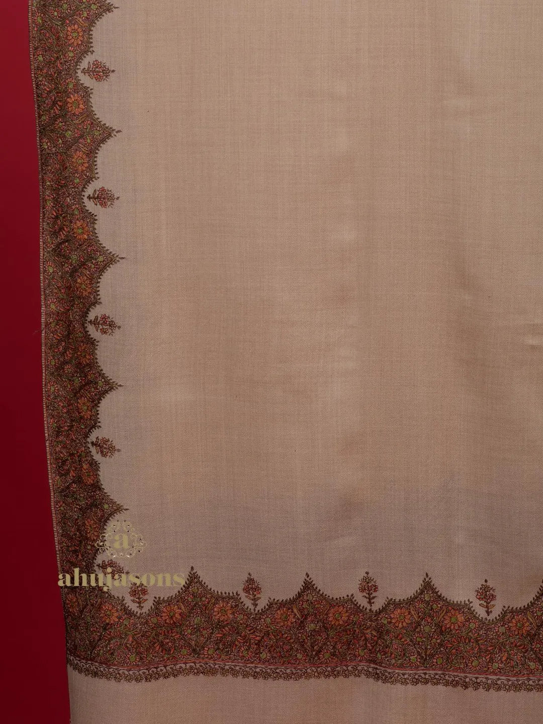 Elegant Cashmina Shawl with Fancy Border Pattern in Beige