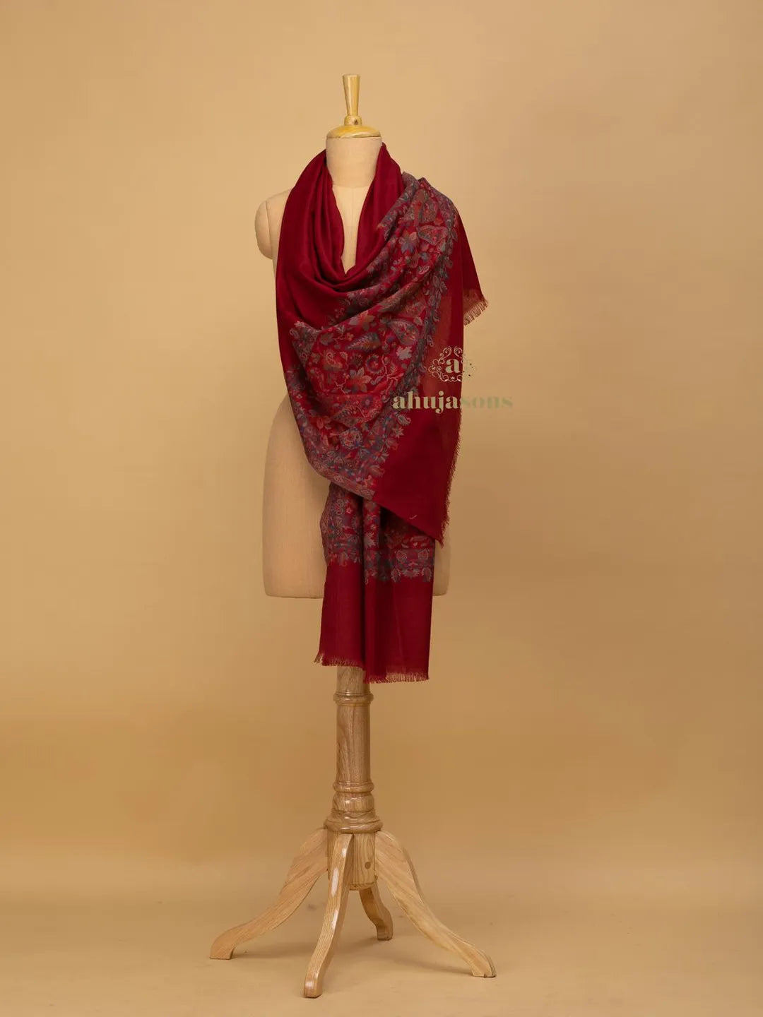 Elegant Stole Wool Blend with Palla Pattern in Maroon